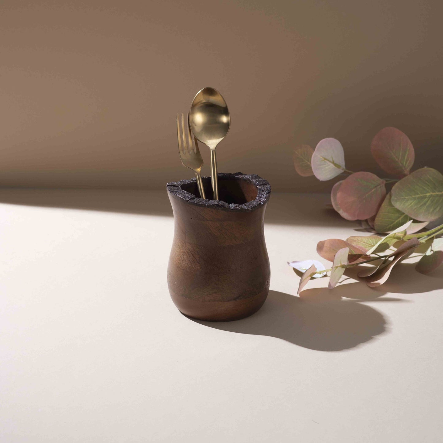 Artisan Wood Spoon Stand with Natural Edge