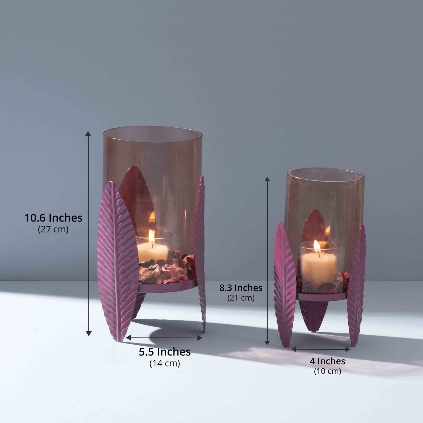 Heather-Toned Iron Candle Stand with Leaf Motif