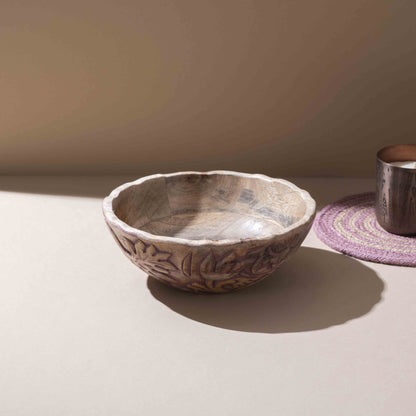 Ornate Wooden Bowl with Handcrafted Detailing