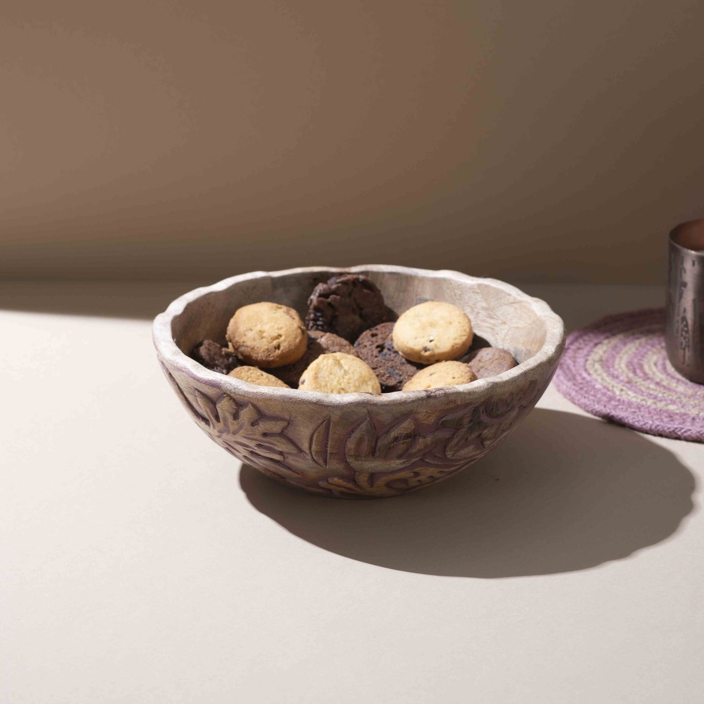 Ornate Wooden Bowl with Handcrafted Detailing