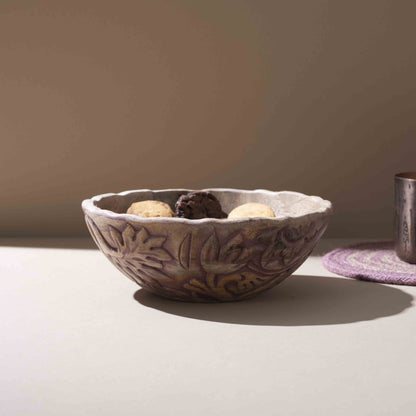 Ornate Wooden Bowl with Handcrafted Detailing