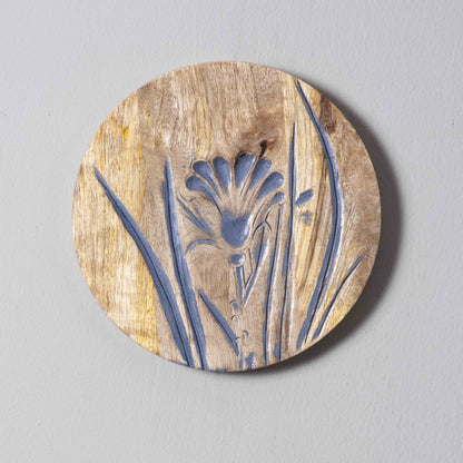 Blue Flora – Handcrafted Round Wall Plate