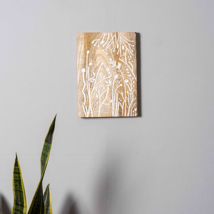 Nature's Whisper – Handcrafted Stem and Leaf Carved Wall Plate