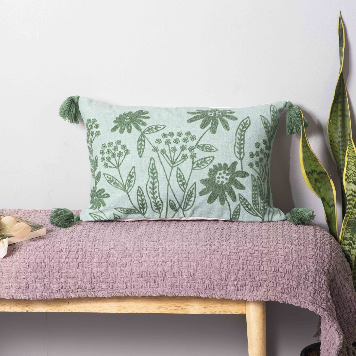 Green Meadow Tassel Pillow Cover