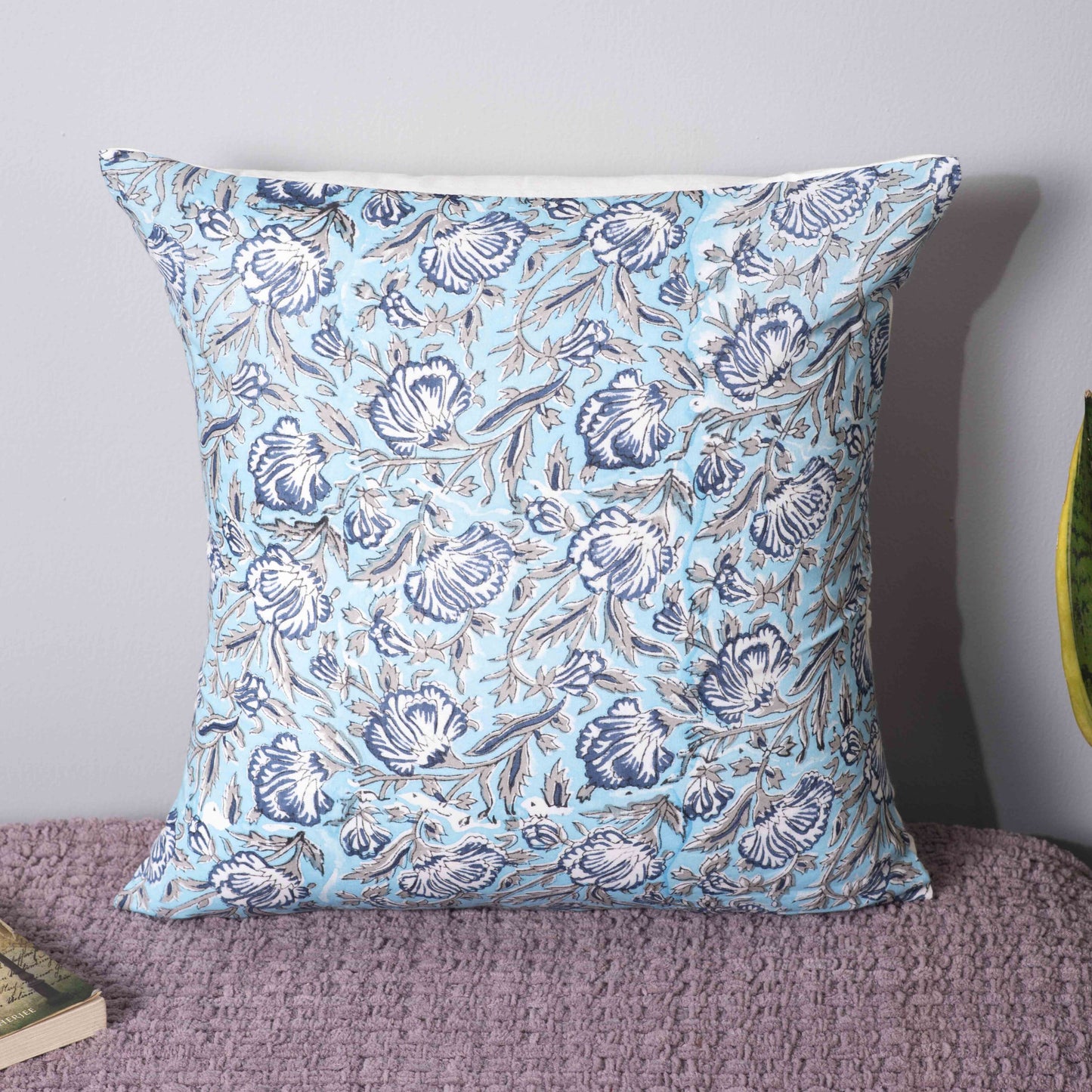 Azure Blossom Pillow Cover